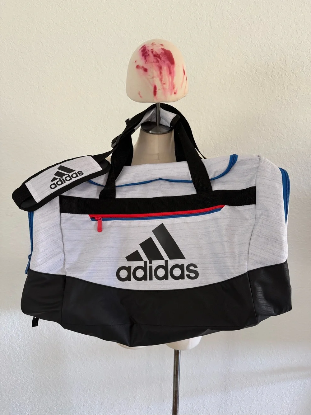 adidas Men's White, Black & Blue Duffel with Red Accent